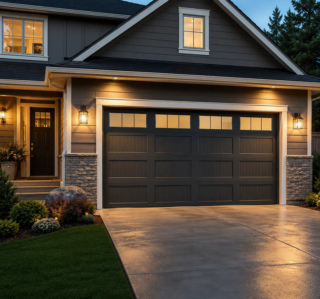 Modern insulated garage door with custom design
