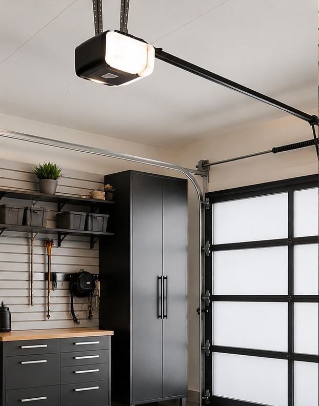 Smartphone-controlled garage door with smart features