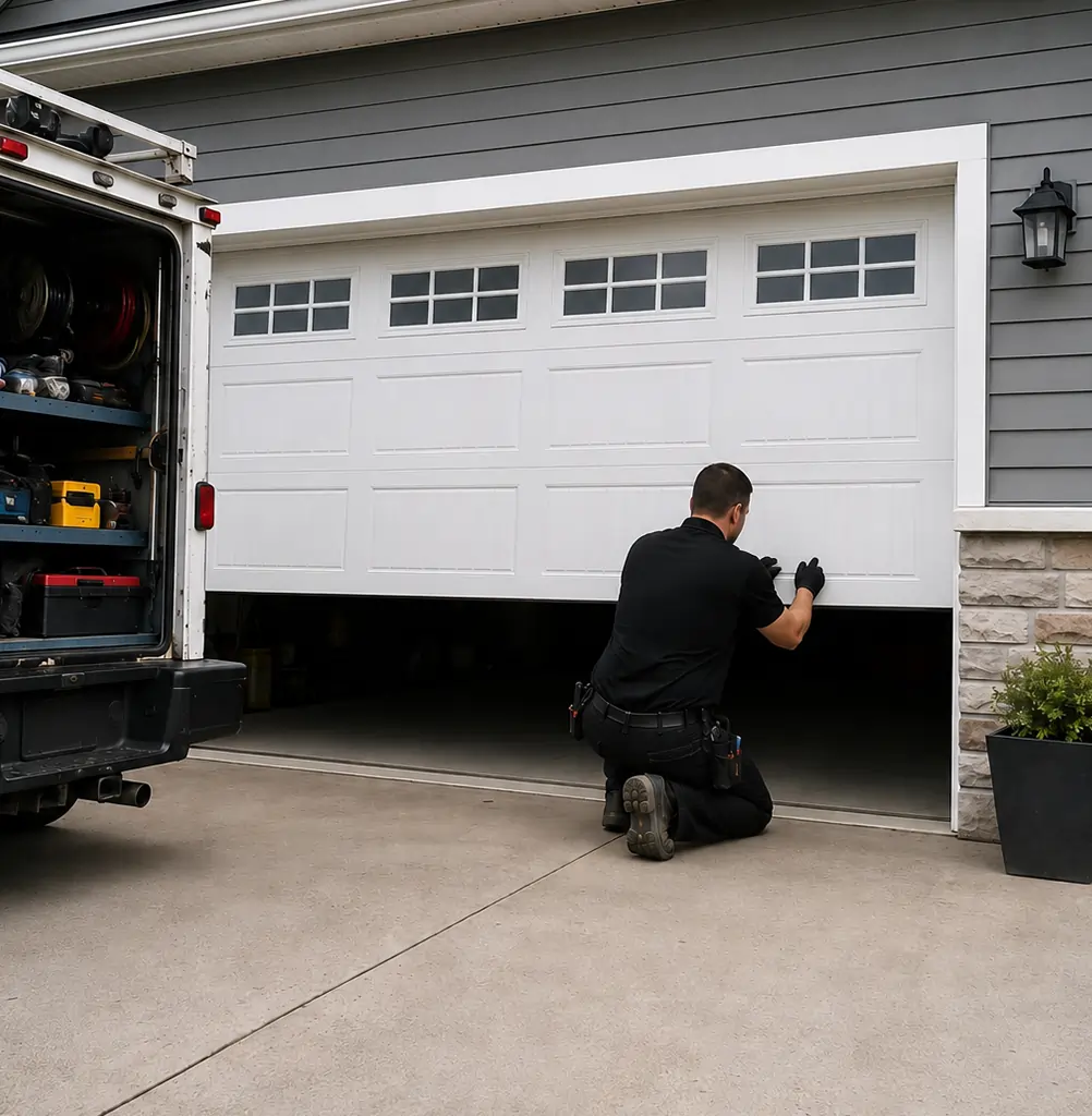 Newly installed garage door opener with safety sensors