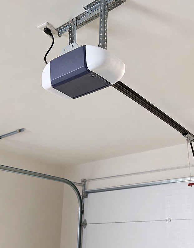 Modern garage door opener system with ceiling mount
