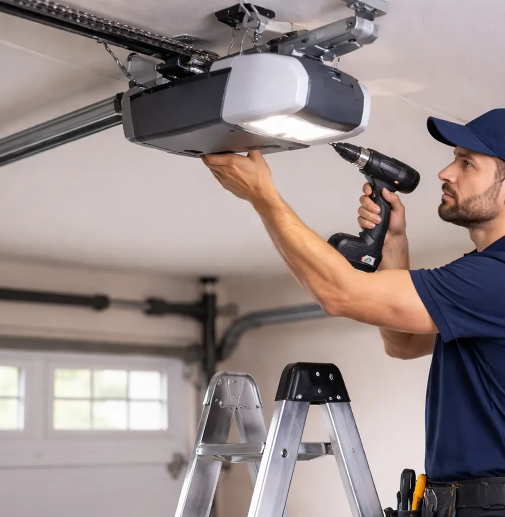 Modern garage door opener installed in a residential garage
