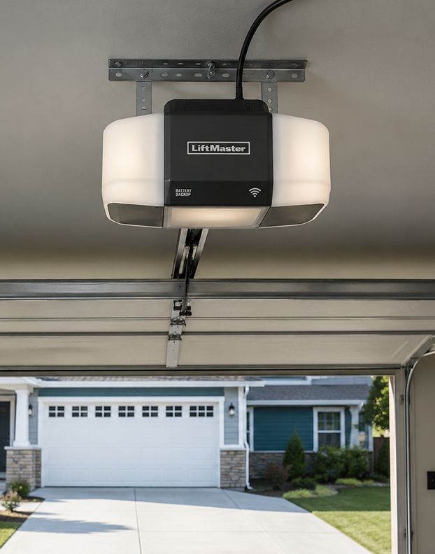 Professional installing a new garage door opener