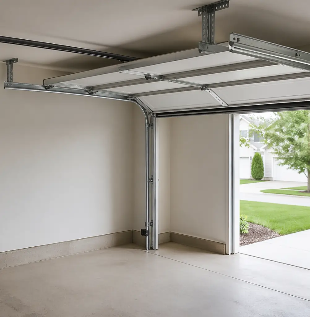 Professional servicing a residential garage door system