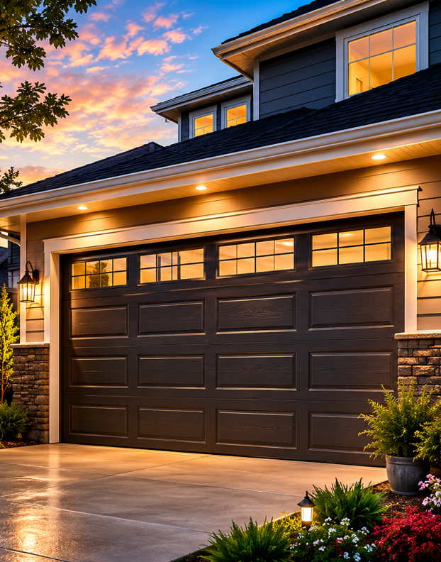 Residential garage door installation at modern home