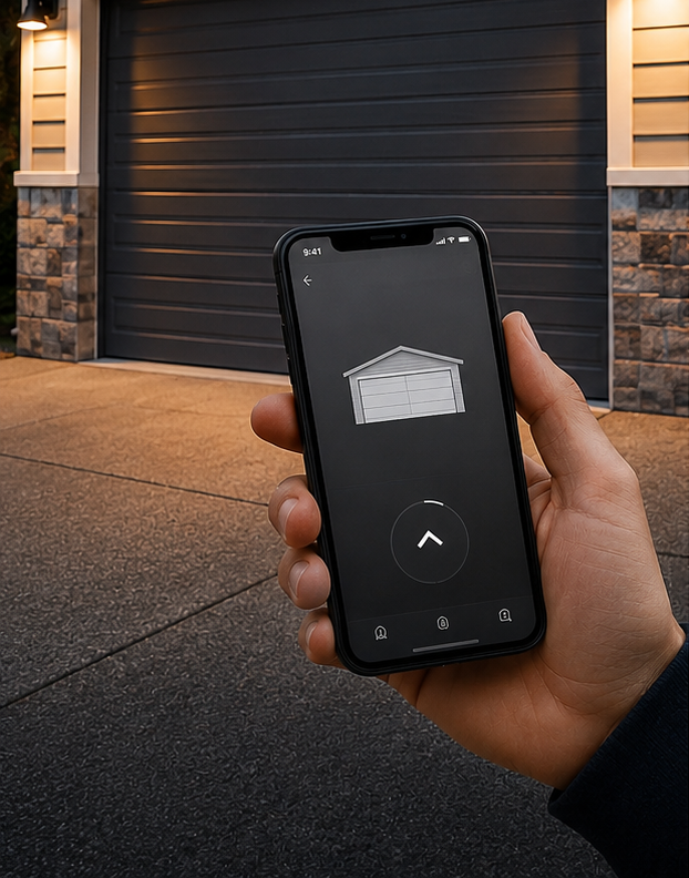 Smart garage door opener with modern garage interior